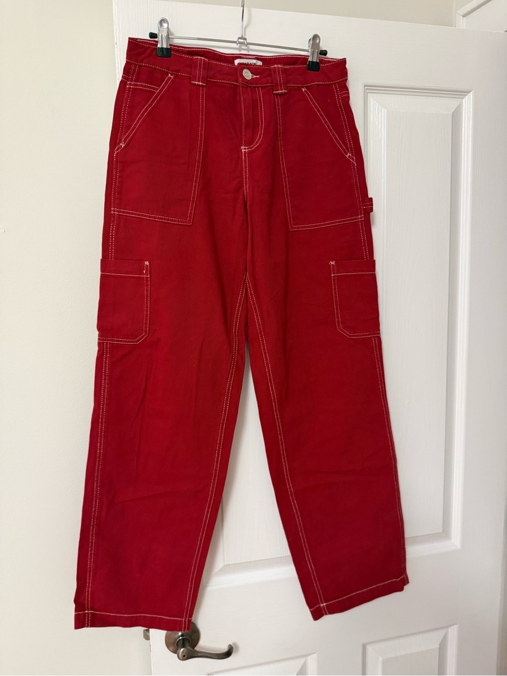 Woman’s  Red Carpenter Pants - Casual Utility Trousers